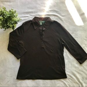 Ralph Lauren 3/4 Sleeve Chocolate Brown Polo Top